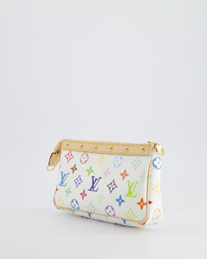 *NEW* Louis Vuitton X Takashi Murakami White Pochette Accessories Bag in Coated Canvas 
Calfskin Leather with Silver Hardware