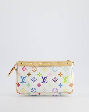 *NEW* Louis Vuitton X Takashi Murakami White Pochette Accessories Bag in Coated Canvas 
Calfskin Leather with Silver Hardware