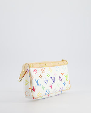 *NEW* Louis Vuitton X Takashi Murakami White Pochette Accessories Bag in Coated Canvas 
Calfskin Leather with Silver Hardware