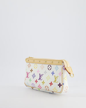 *NEW* Louis Vuitton X Takashi Murakami White Pochette Accessories Bag in Coated Canvas 
Calfskin Leather with Silver Hardware