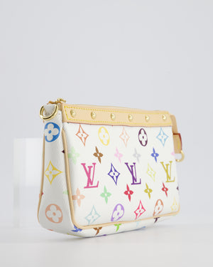 *NEW* Louis Vuitton X Takashi Murakami White Pochette Accessories Bag in Coated Canvas 
Calfskin Leather with Silver Hardware