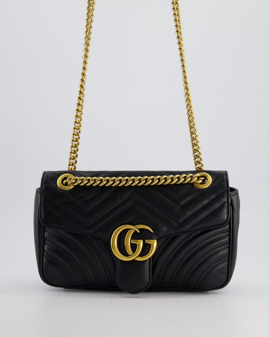 Gucci Black Leather Matelasse Marmont Bag with Gold Hardware