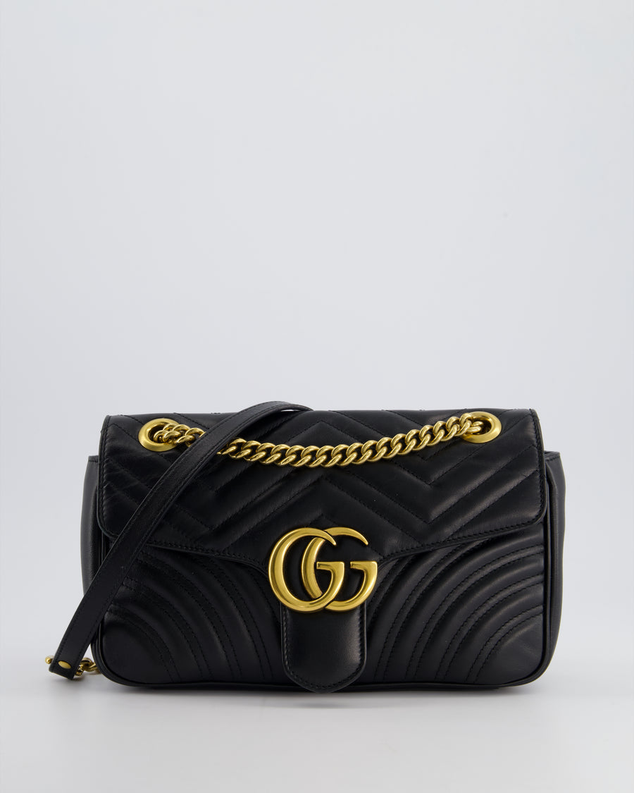 Gucci Black Leather Matelasse Marmont Bag with Gold Hardware