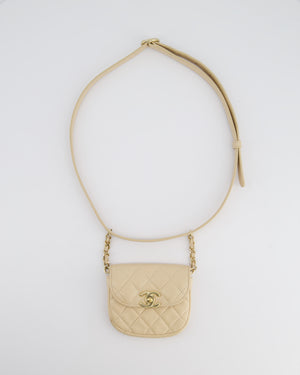 Chanel 19/K Beige Lambskin Belt Bag with Tweed Pouch and Champagne Gold Hardware