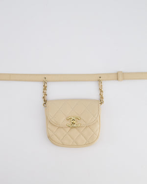 Chanel 19/K Beige Lambskin Belt Bag with Tweed Pouch and Champagne Gold Hardware