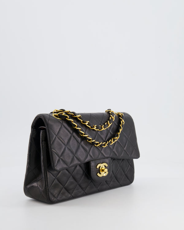 Chanel Black Vintage Classic Small Double Flap Bag in Lambskin Leather with 24K Gold Hardware