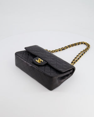 Chanel Black Vintage Classic Small Double Flap Bag in Lambskin Leather with 24K Gold Hardware