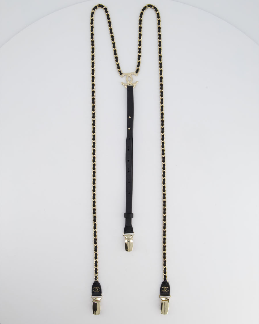 Chanel Leather and Silver Chain Suspenders With CC Logo Detail