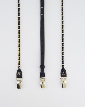 Chanel Leather and Silver Chain Suspenders With CC Logo Detail