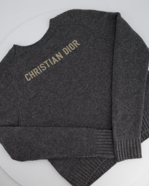 Christian Dior Grey Cashmere Long Sleeve Jumper with Logo Detail Size FR 36 (UK 8)