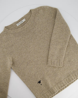 Christian Dior Beige Long Sleeve Cashmere Jumper with Bee Logo Detail Size FR 38 (UK 10)