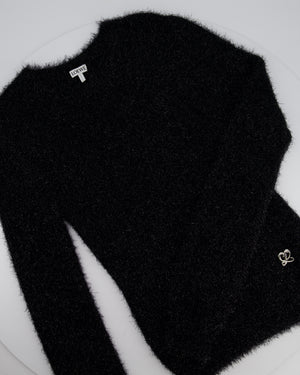 Loewe Black Glitter Long Sleeve Jumper with Metal Logo Detail Size S (UK 8)