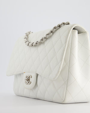 *SUPER FIRE PRICE* Chanel White Jumbo Classic Single Flap Bag in Caviar Leather with Silver Hardware