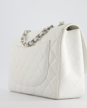 *SUPER FIRE PRICE* Chanel White Jumbo Classic Single Flap Bag in Caviar Leather with Silver Hardware