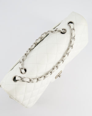 *SUPER FIRE PRICE* Chanel White Jumbo Classic Single Flap Bag in Caviar Leather with Silver Hardware