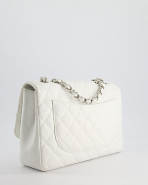 *SUPER FIRE PRICE* Chanel White Jumbo Classic Single Flap Bag in Caviar Leather with Silver Hardware