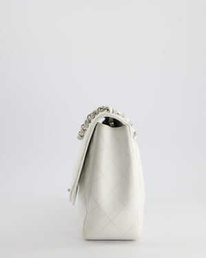 *SUPER FIRE PRICE* Chanel White Jumbo Classic Single Flap Bag in Caviar Leather with Silver Hardware