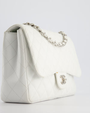 *SUPER FIRE PRICE* Chanel White Jumbo Classic Single Flap Bag in Caviar Leather with Silver Hardware