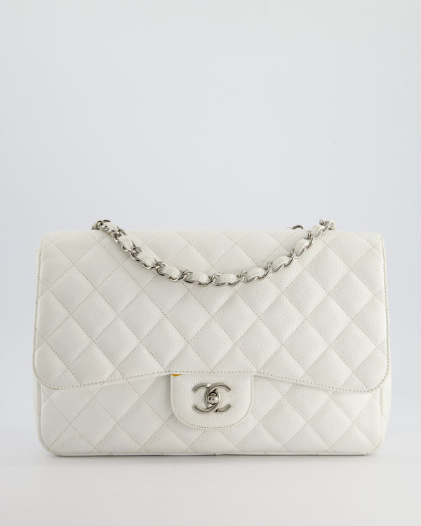 *SUPER FIRE PRICE* Chanel White Jumbo Classic Single Flap Bag in Caviar Leather with Silver Hardware