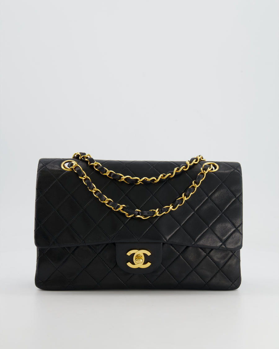 Chanel Vintage Black Medium Classic Double Flap Bag in Lambskin Leather with 24K Gold Hardware