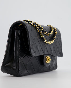 Chanel Vintage Black Medium Classic Double Flap Bag in Lambskin Leather with 24K Gold Hardware