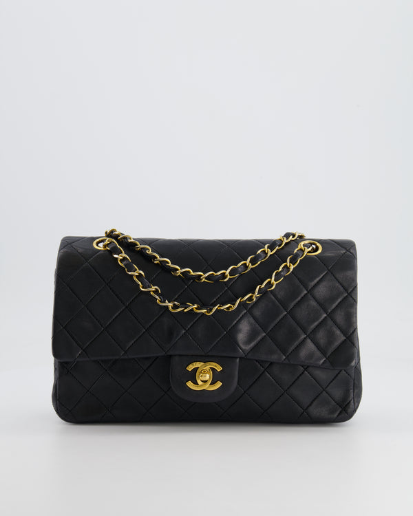 Chanel Vintage Black Medium Classic Double Flap Bag in Lambskin Leather with 24K Gold Hardware