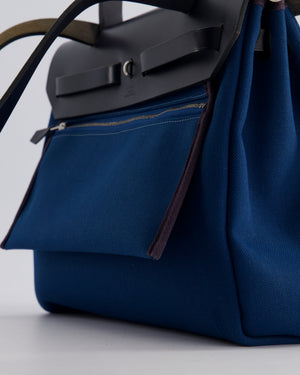 Hermès Herbag Zip Retourne 31 in Blue Indigo Toile Militaire Canvas, Deep Blue Vache Hunter Leather with Palladium Hardware