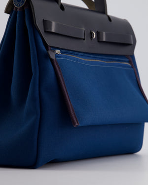 Hermès Herbag Zip Retourne 31 in Blue Indigo Toile Militaire Canvas, Deep Blue Vache Hunter Leather with Palladium Hardware