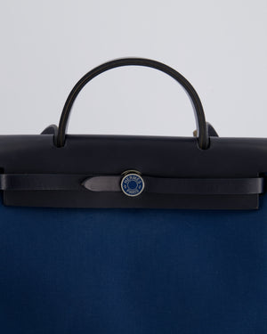 Hermès Herbag Zip Retourne 31 in Blue Indigo Toile Militaire Canvas, Deep Blue Vache Hunter Leather with Palladium Hardware