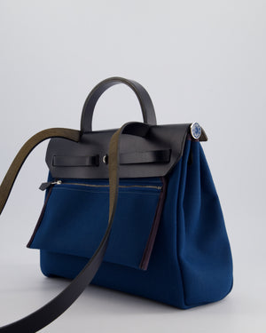 Hermès Herbag Zip Retourne 31 in Blue Indigo Toile Militaire Canvas, Deep Blue Vache Hunter Leather with Palladium Hardware