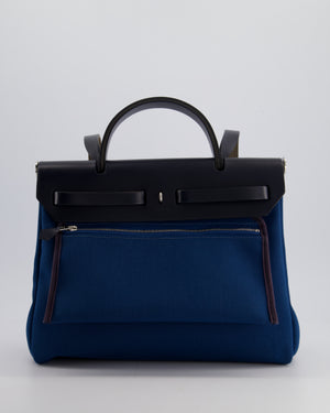 Hermès Herbag Zip Retourne 31 in Blue Indigo Toile Militaire Canvas, Deep Blue Vache Hunter Leather with Palladium Hardware