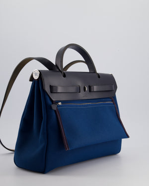 Hermès Herbag Zip Retourne 31 in Blue Indigo Toile Militaire Canvas, Deep Blue Vache Hunter Leather with Palladium Hardware