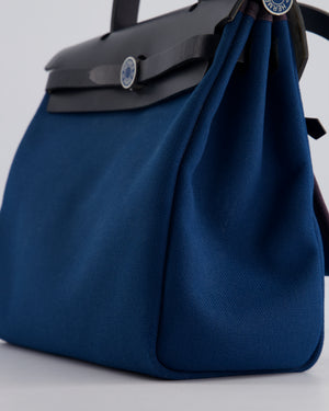 Hermès Herbag Zip Retourne 31 in Blue Indigo Toile Militaire Canvas, Deep Blue Vache Hunter Leather with Palladium Hardware