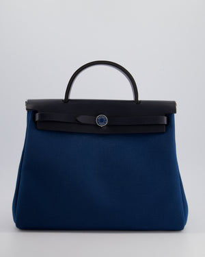 Hermès Herbag Zip Retourne 31 in Blue Indigo Toile Militaire Canvas, Deep Blue Vache Hunter Leather with Palladium Hardware