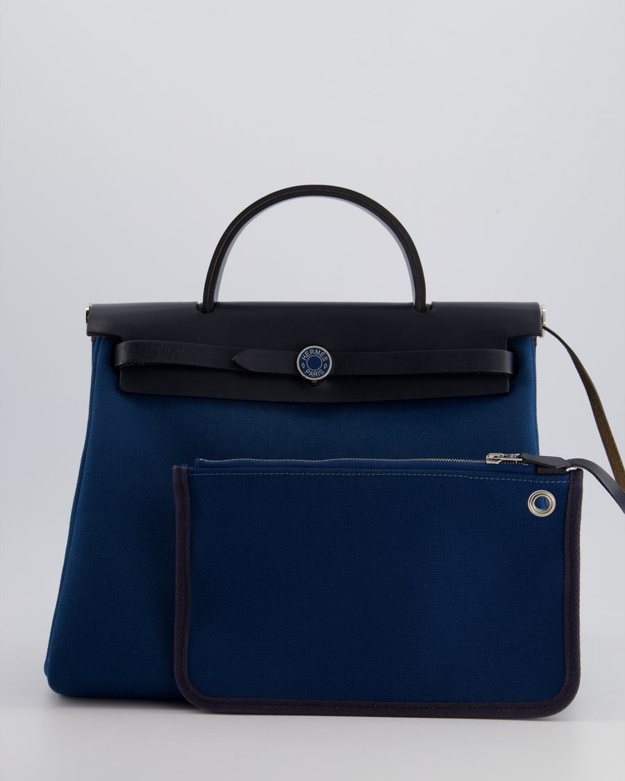 Hermès Herbag Zip Retourne 31 in Blue Indigo Toile Militaire Canvas, Deep Blue Vache Hunter Leather with Palladium Hardware