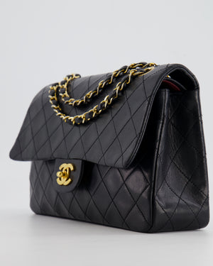 Chanel Vintage Black Medium Classic Double Flap Bag in Lambskin Leather with 24K Gold Hardware