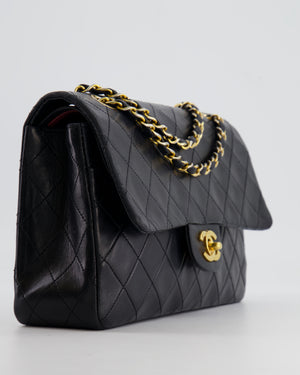 Chanel Vintage Black Medium Classic Double Flap Bag in Lambskin Leather with 24K Gold Hardware