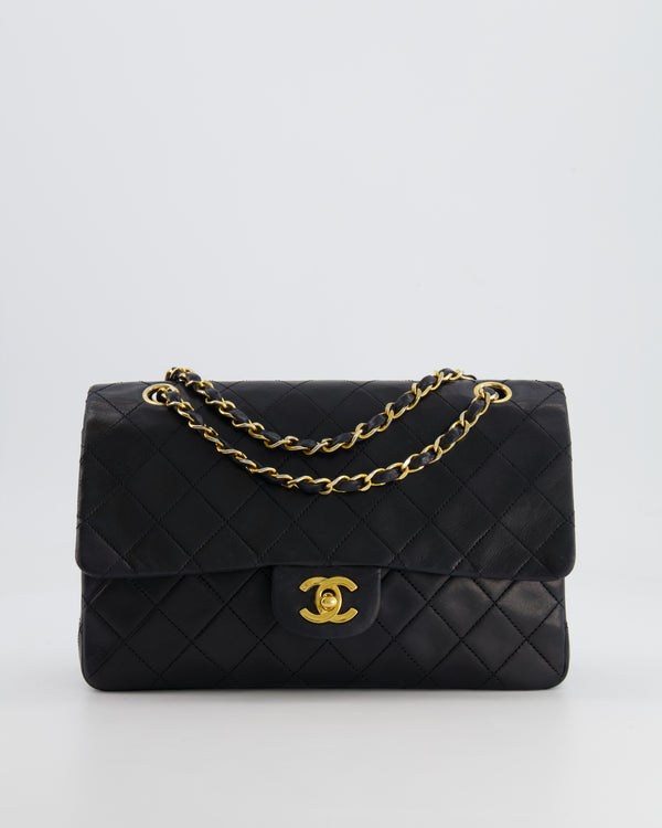 Chanel Vintage Black Medium Classic Double Flap Bag in Lambskin Leather with 24K Gold Hardware