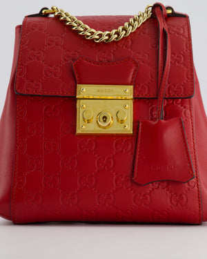 Gucci Guccissima GG Padlock Small Backpack Bag in Red Leather