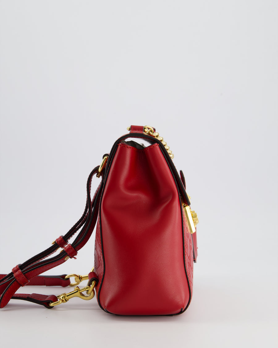 Gucci Guccissima GG Padlock Small Backpack Bag in Red Leather