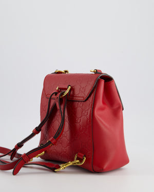 Gucci Guccissima GG Padlock Small Backpack Bag in Red Leather