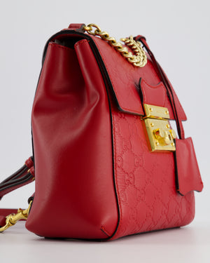 Gucci Guccissima GG Padlock Small Backpack Bag in Red Leather