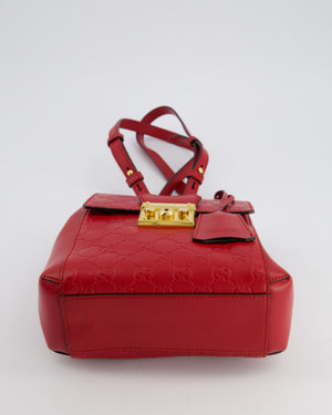 Gucci Guccissima GG Padlock Small Backpack Bag in Red Leather