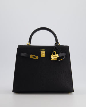 *SUPER RARE* Hermès HSS Kelly Replica Jewelry
 Verso 25cm Bag in Black and Gris Perle Chevre Leather with Brushed Gold Hardware