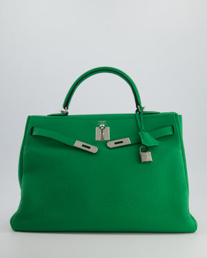 Hermès Kelly 35cm Retourne Bag in Green Bamboo Togo Leather with Palladium Hardware