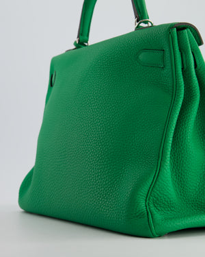 Hermès Kelly 35cm Retourne Bag in Green Bamboo Togo Leather with Palladium Hardware