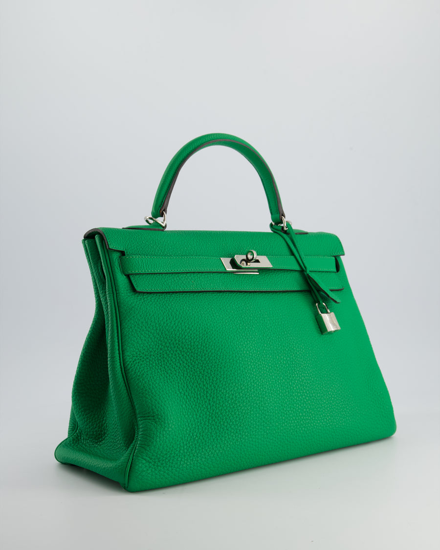 Hermès Kelly 35cm Retourne Bag in Green Bamboo Togo Leather with Palladium Hardware