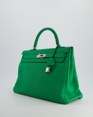 Hermès Kelly 35cm Retourne Bag in Green Bamboo Togo Leather with Palladium Hardware