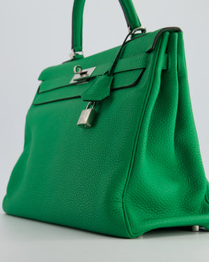 Hermès Kelly 35cm Retourne Bag in Green Bamboo Togo Leather with Palladium Hardware