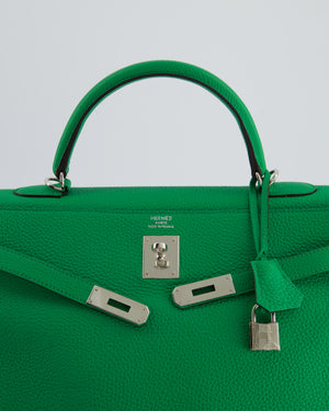 Hermès Kelly 35cm Retourne Bag in Green Bamboo Togo Leather with Palladium Hardware